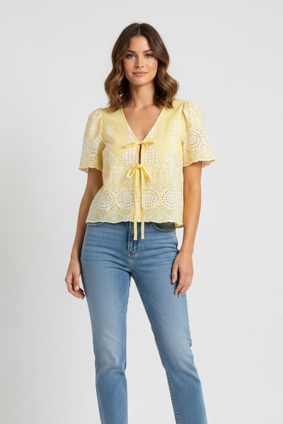 eyelet tie blouse