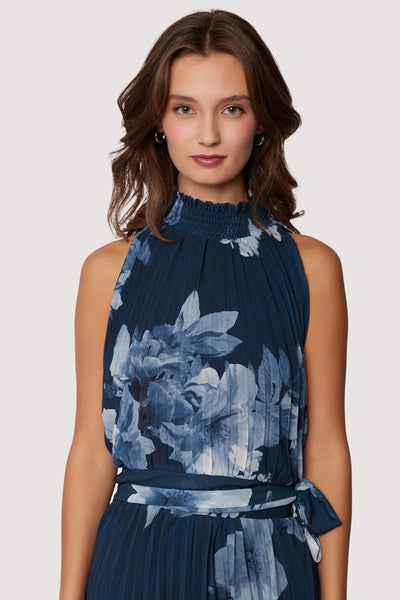 smock neck pleat floral blouse