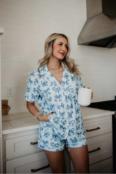 toile bows pj set short set