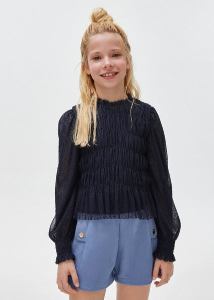 girls dot tulle pleat blouse