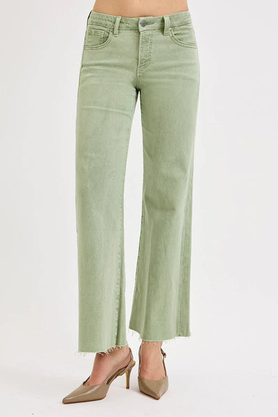 tummy control mid rise wide leg jean