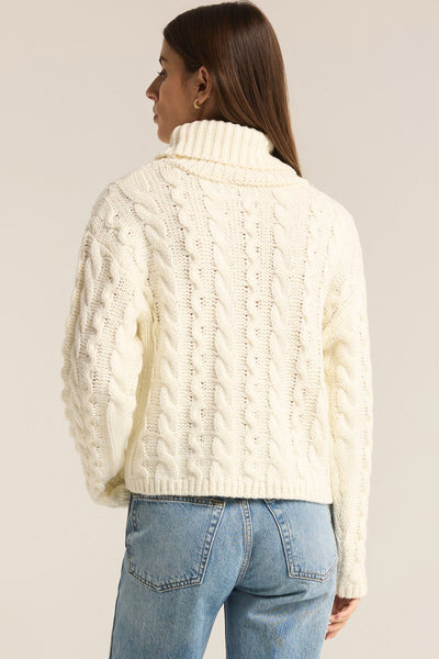 cable t neck sweater