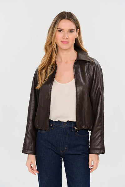Faux Leather Bubble Hem Jacket