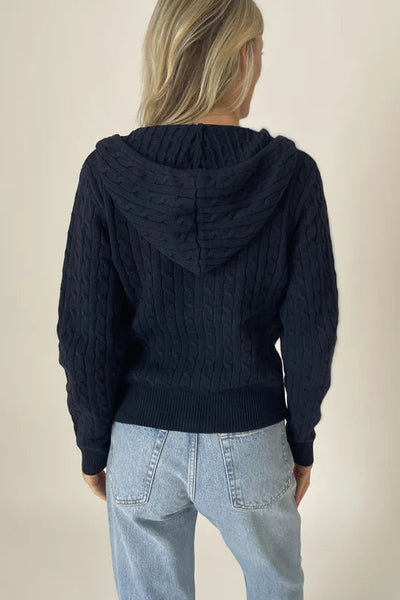 cable knit zip hoodie sweater