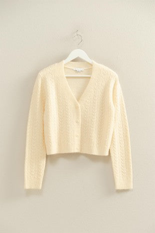 v neck cable cardigan