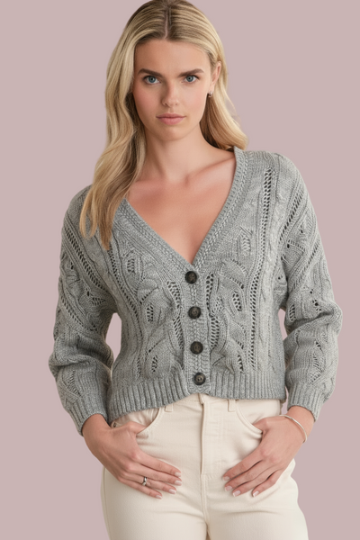 v neck cable cardigan