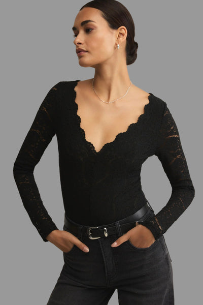 v neck lace bodysuit