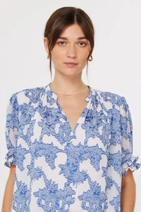v neck print short sleeve blouse