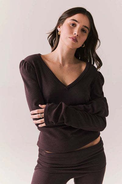 v neck puff sleeve tee