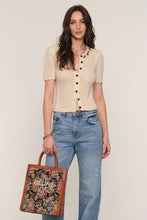Load image into Gallery viewer, rosette button pointelle short sleeve cardigan
