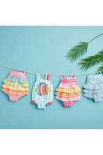 Load image into Gallery viewer, girls seersucker ruffle swimsuit
