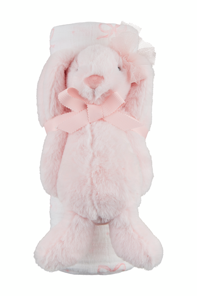 bow swaddle + rattle