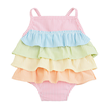 Load image into Gallery viewer, girls seersucker ruffle swimsuit
