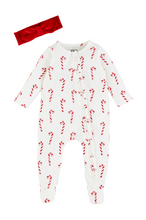 Load image into Gallery viewer, baby candycane ruffle footie
