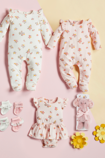 baby pointelle floral skirted onesie