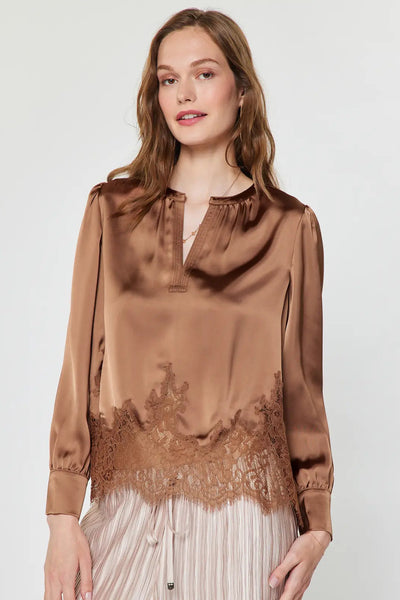 long sleeve lace hem blouse
