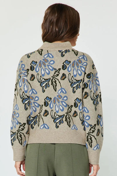 1/2 zip floral jacquard sweater