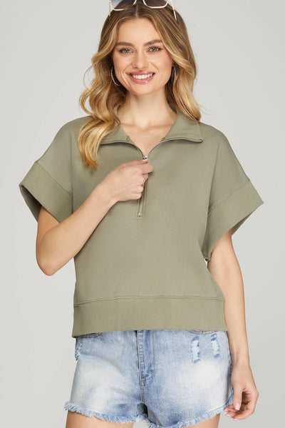 1/2 zip short sleeve sweatshirt