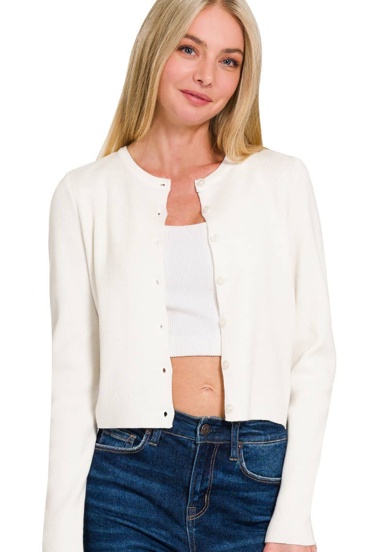 crew neck button cardigan