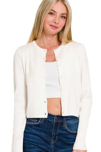 crew neck button cardigan