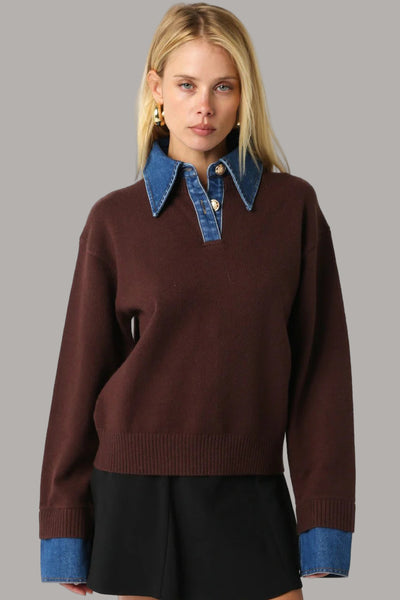 denim collar sweater