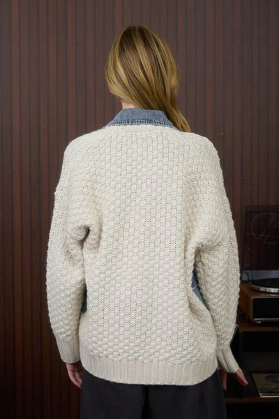 denim trim sweater jacket