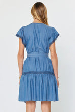 Load image into Gallery viewer, embroidered sleeve chambray dress
