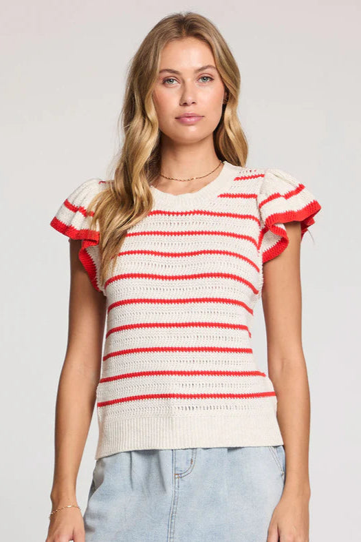 flutter sleeve stripe sweater