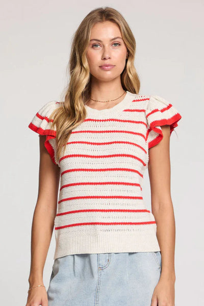 flutter sleeve stripe sweater