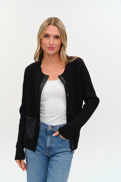 leather trim cardigan