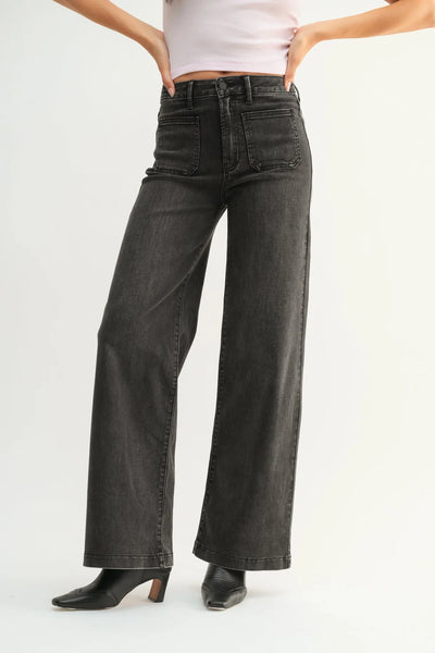 patch pocket wide leg jean