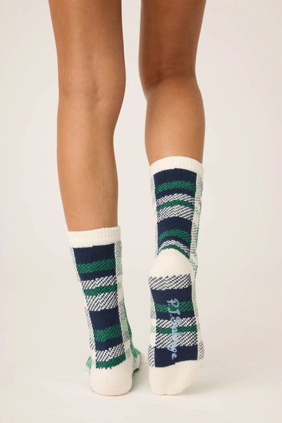 plaid rib crew socks
