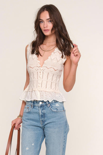 pointelle button knit vest