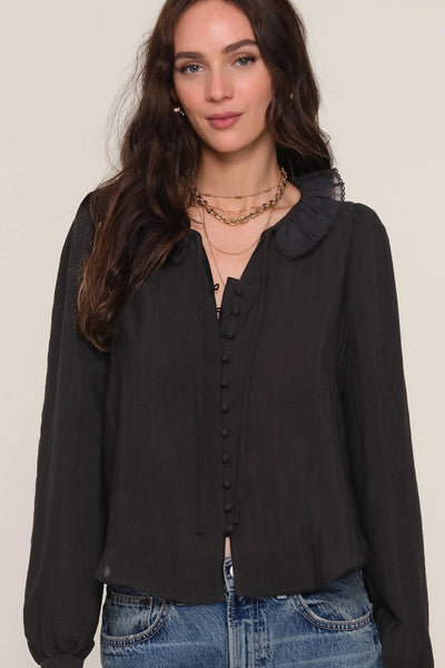 ruffle trim button blouse