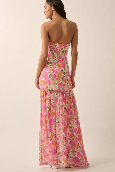 strapless blossoms maxi dress