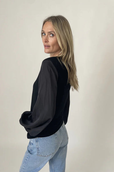 satin sleeve ribbed henley top