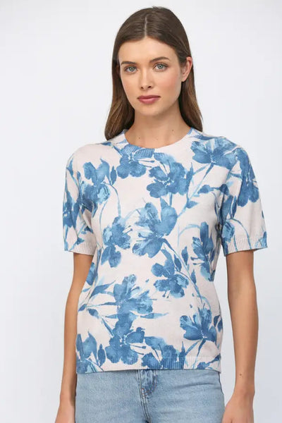 short sleeve floral sweater