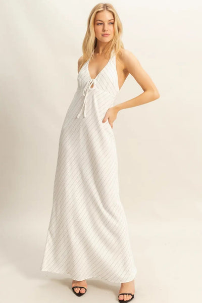 strap pinstripe maxi dress
