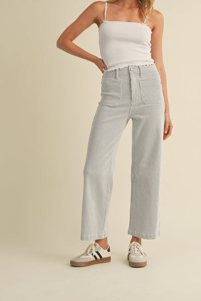 stripe patch pocket wide leg jean