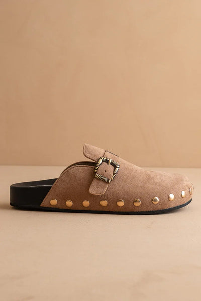 suede studded clog