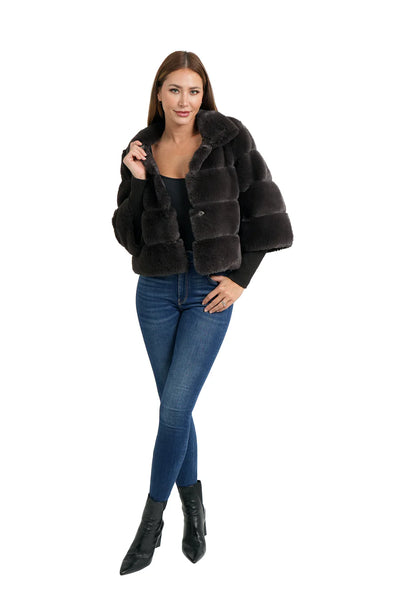 faux fur panel jacket
