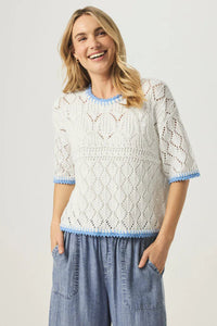 contrast trim short sleeve sweater