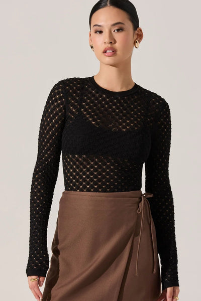 pointelle crew neck sweater