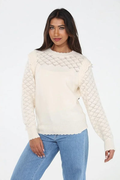 pointelle crew sweater