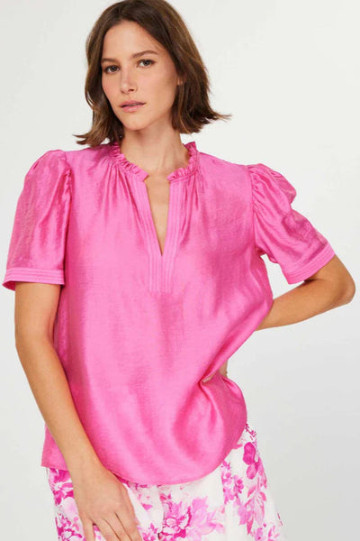 split neck ruffle trim blouse