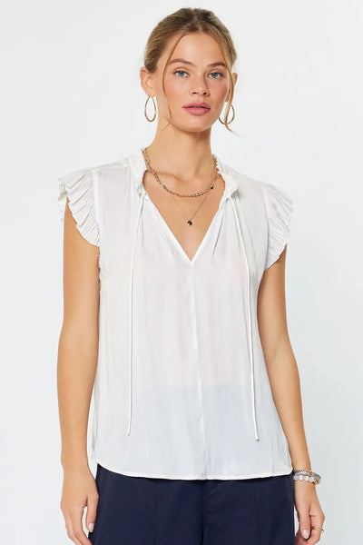 v-neck pleat short sleeve blouse