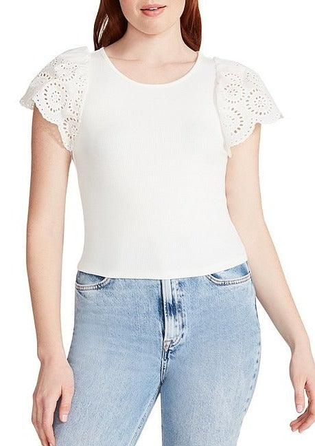 eyelet sleeve white top