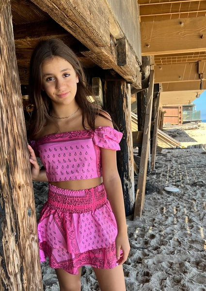 girls double tie bandana print top