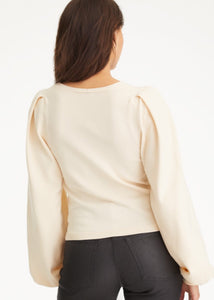 puff sleeve v neck sweater