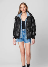 Load image into Gallery viewer, women denim inset puff coat
